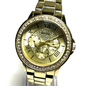 Men's Genevea Faux Diamond Rhinestone Faux Chronograph Watch Gold Tone